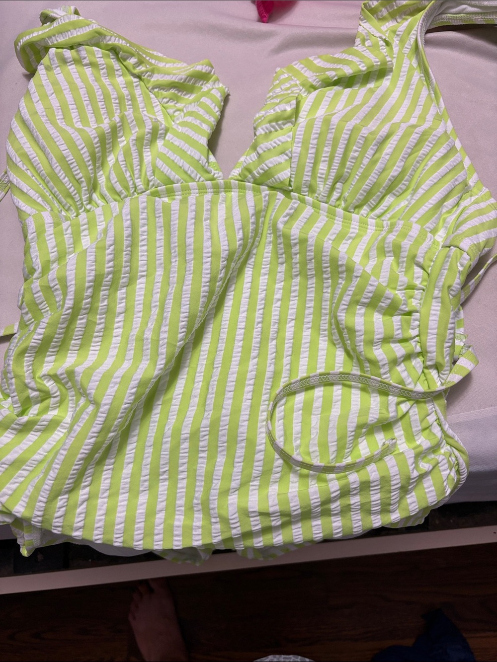 Ellen Tracy Lime Green & White Striped Girls' Tankini Top